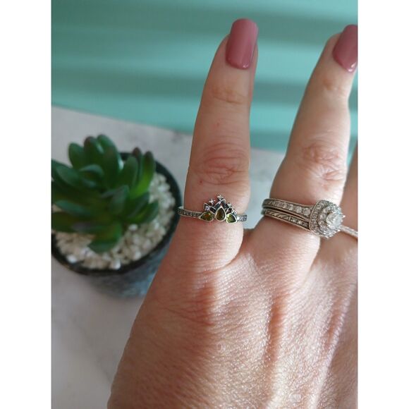 Disney Princess Tiana Tiara Ring S925 ALE 18 Bead-Set Green Pear-Shaped Crystals - Picture 4 of 13